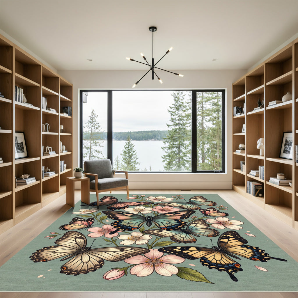 Whimsical Pastel Butterfly Garden Rug