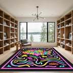 Colorful Alphabet Map Creatures and Cars Rug