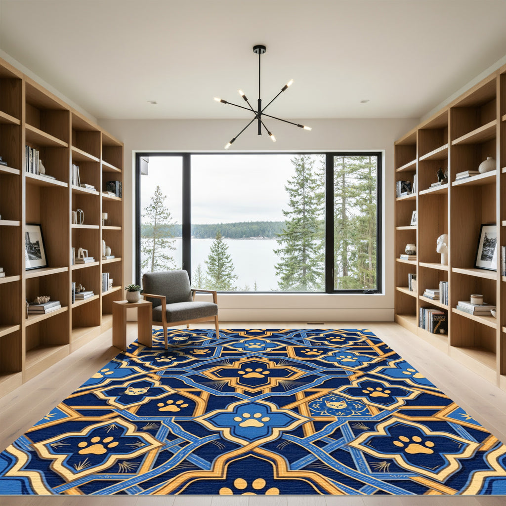Blue Golden Cat Paw Geometric Art Rug
