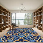 Blue Golden Cat Paw Geometric Art Rug