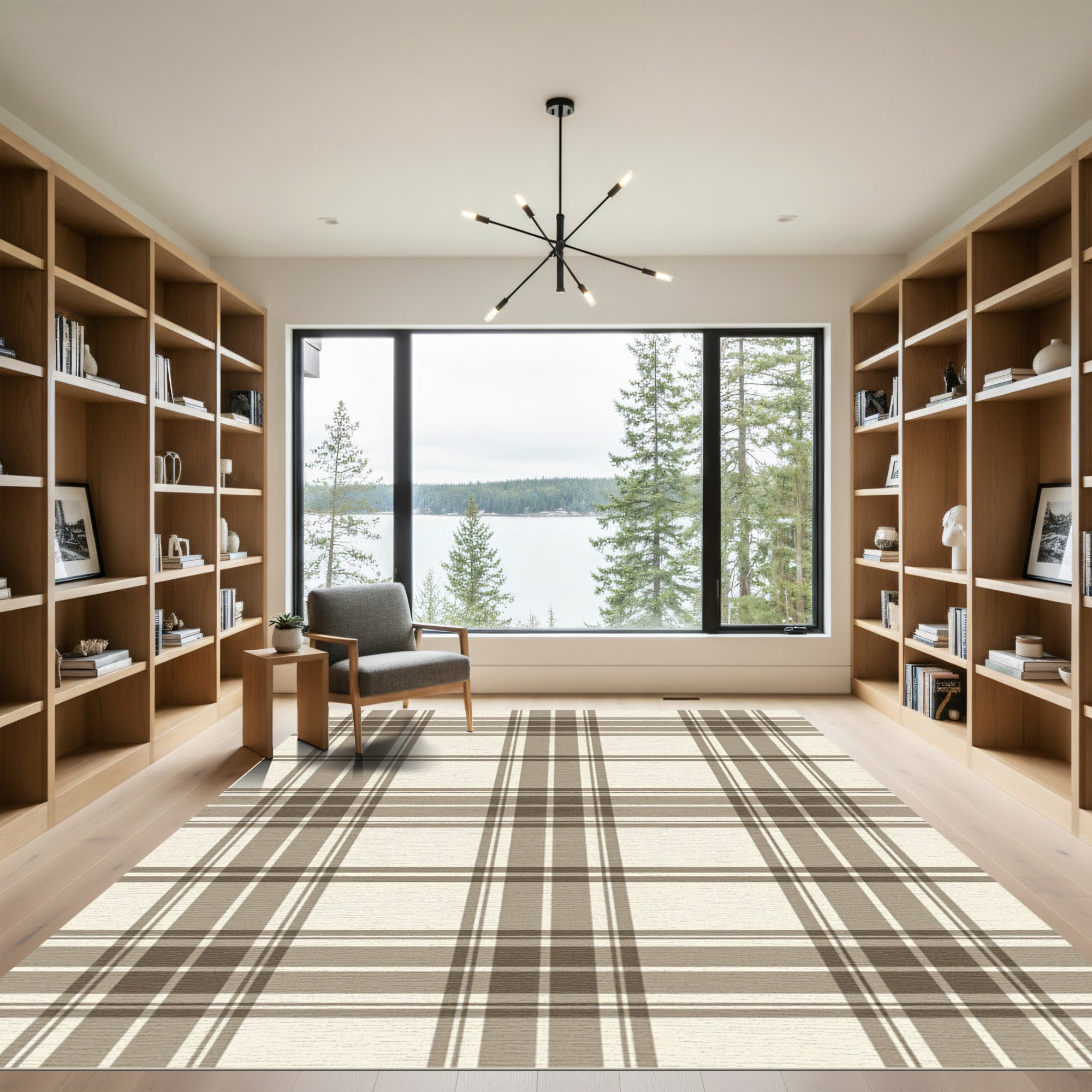 Classic Tan Plaid Grid Rug