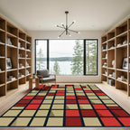 Red Tan Square Shadow Play Rug