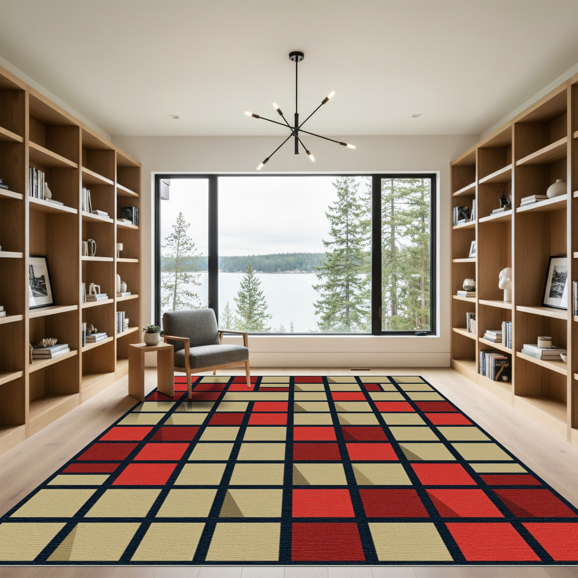 Red Tan Square Shadow Play Rug