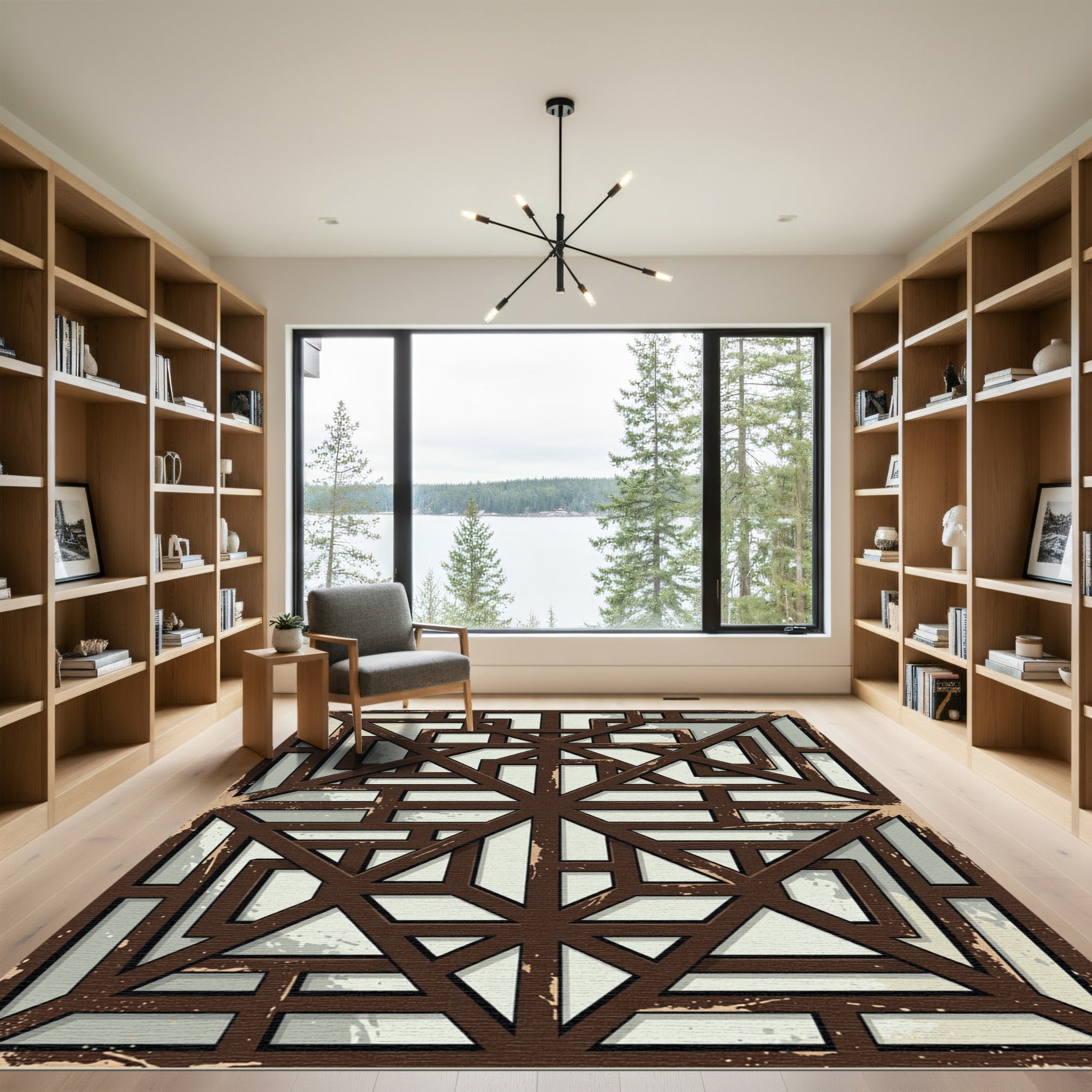 Brown Geometric Lattice Grunge Rug