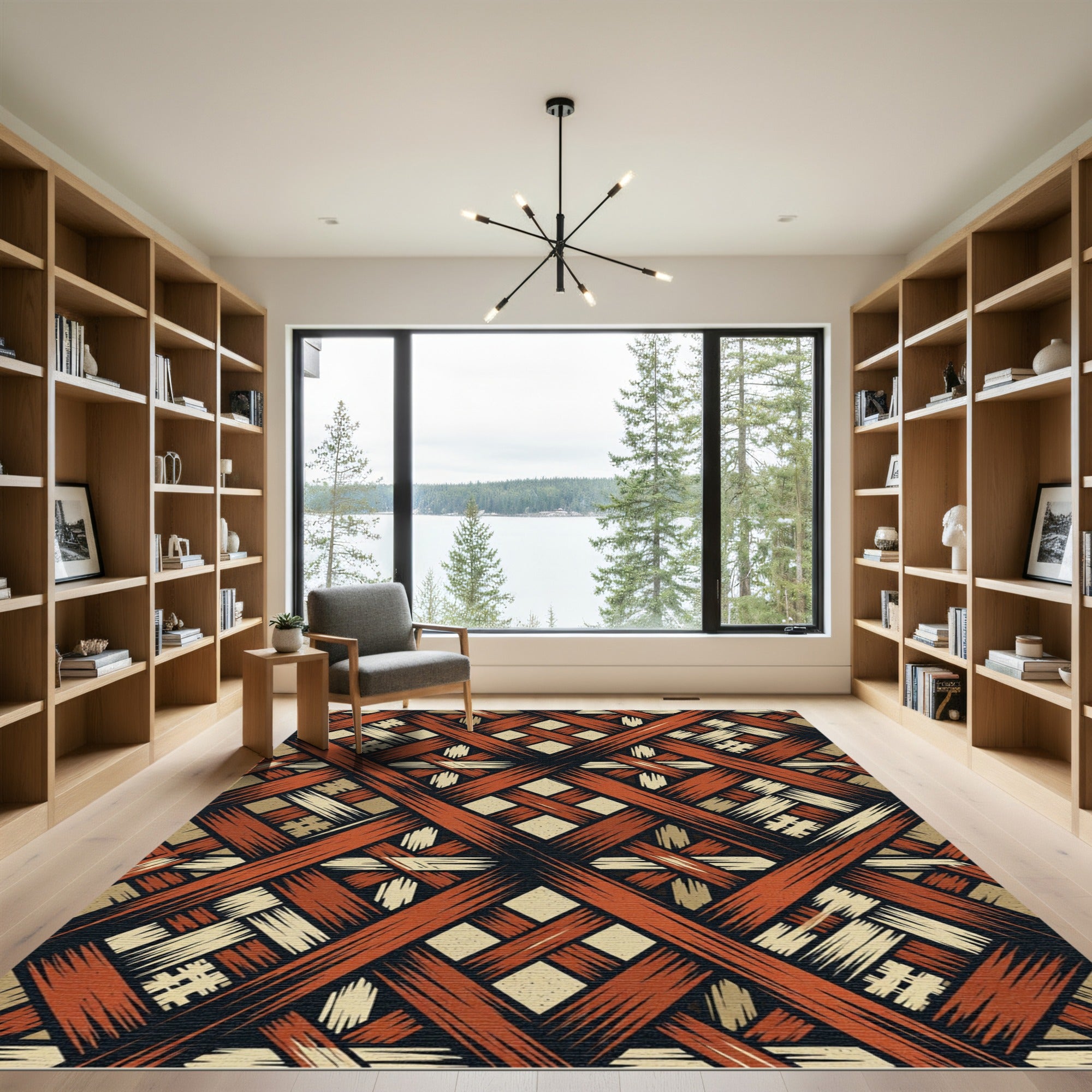 Terracotta Earthy Geometric Lattice Weave Rug