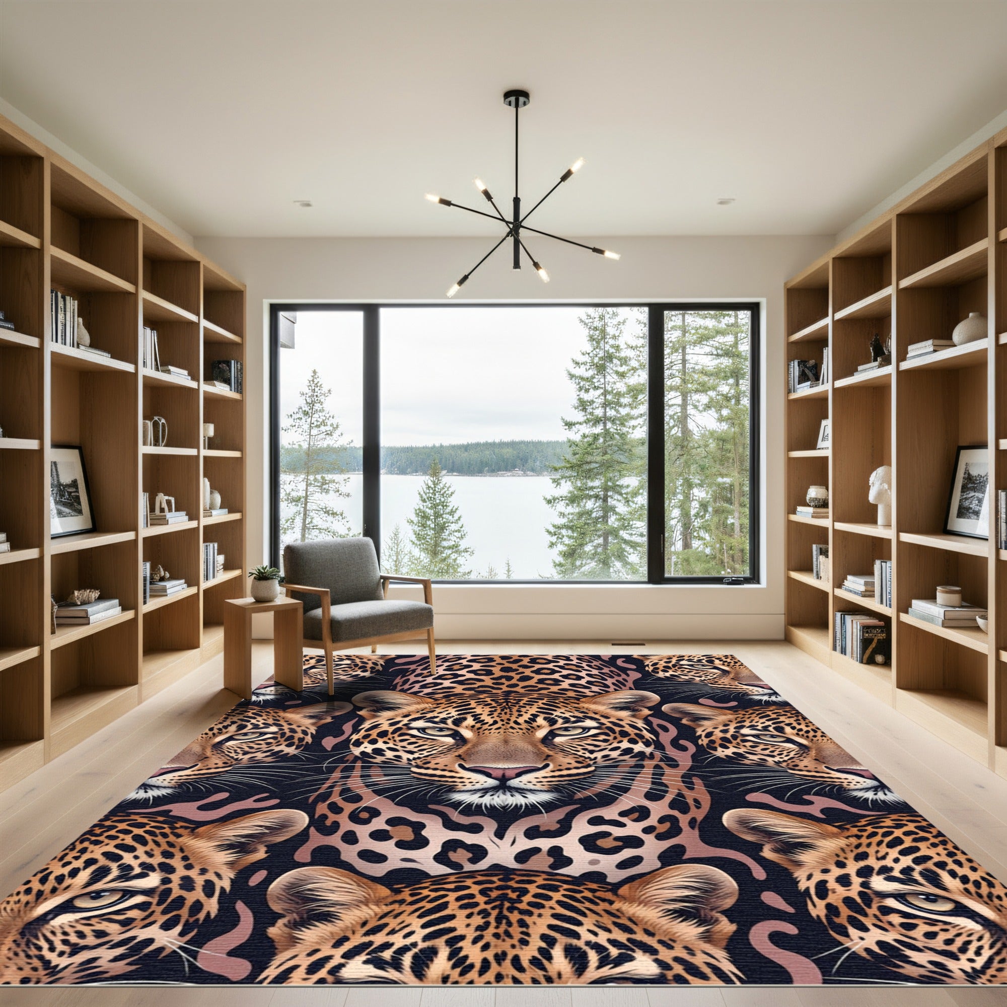 Majestic Leopard Face Animal Print Rug