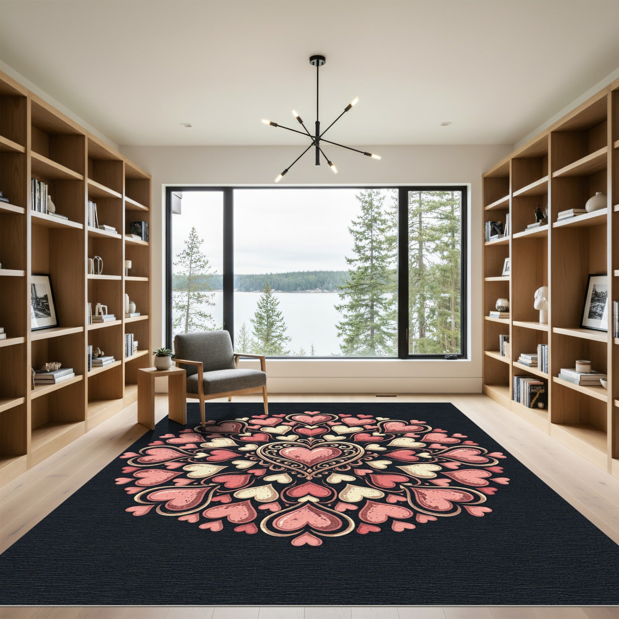 Romantic Pink Heart Mandala Illustration Rug