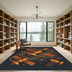 Orange Space Satellites Orbiting Rug
