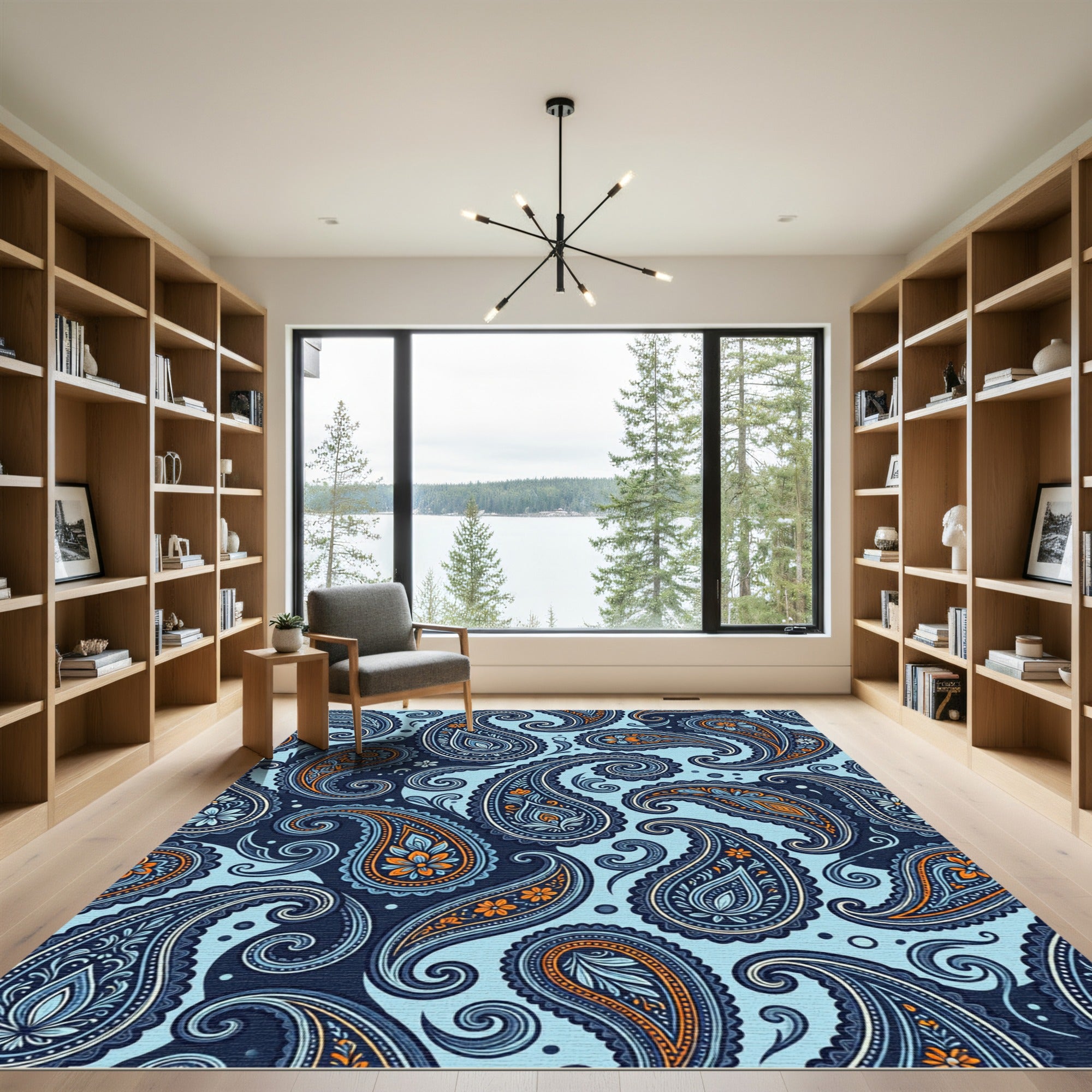 Navy Blue Paisley Floral Swirl Accent Rug