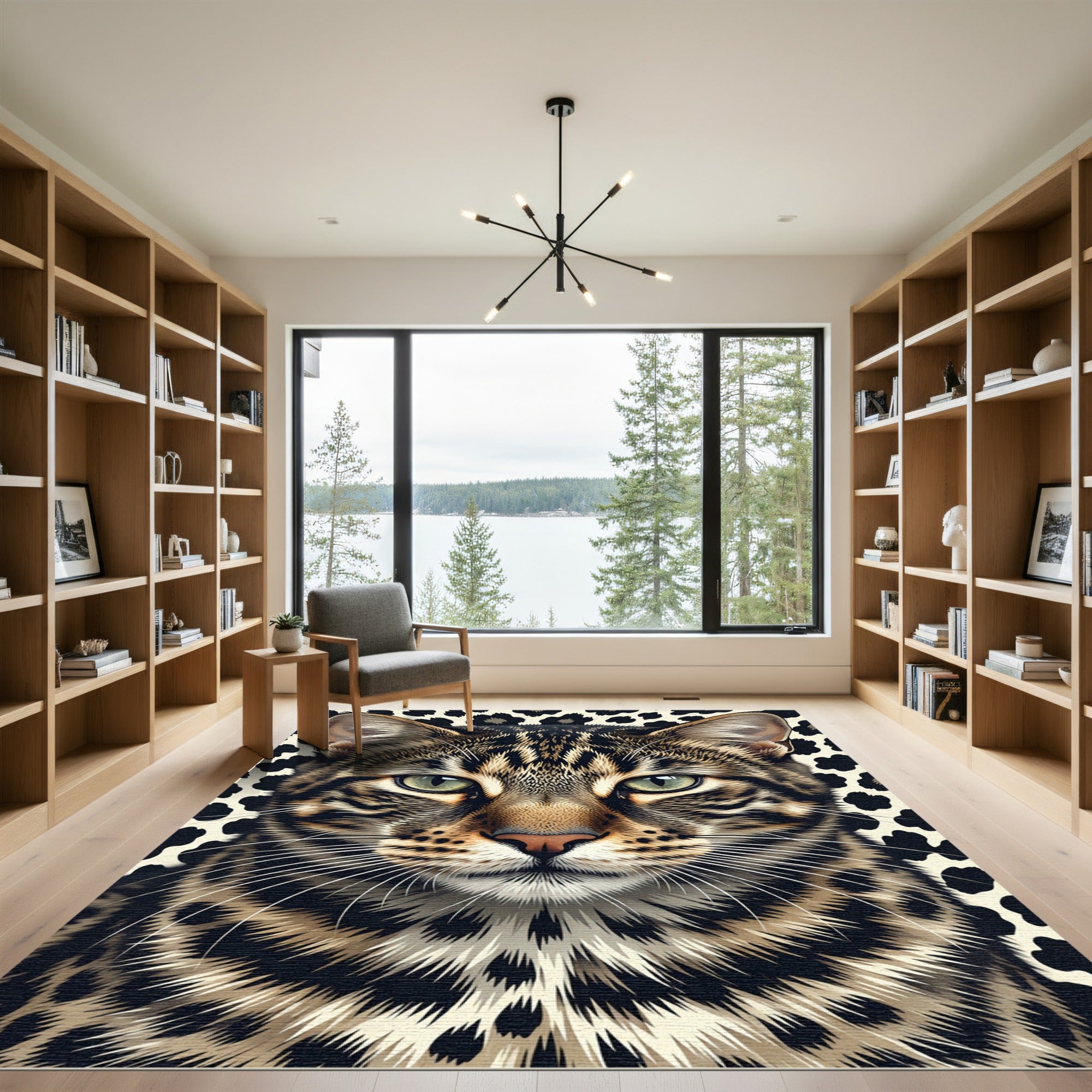 Majestic Feline Leopard Spotted Portrait Rug