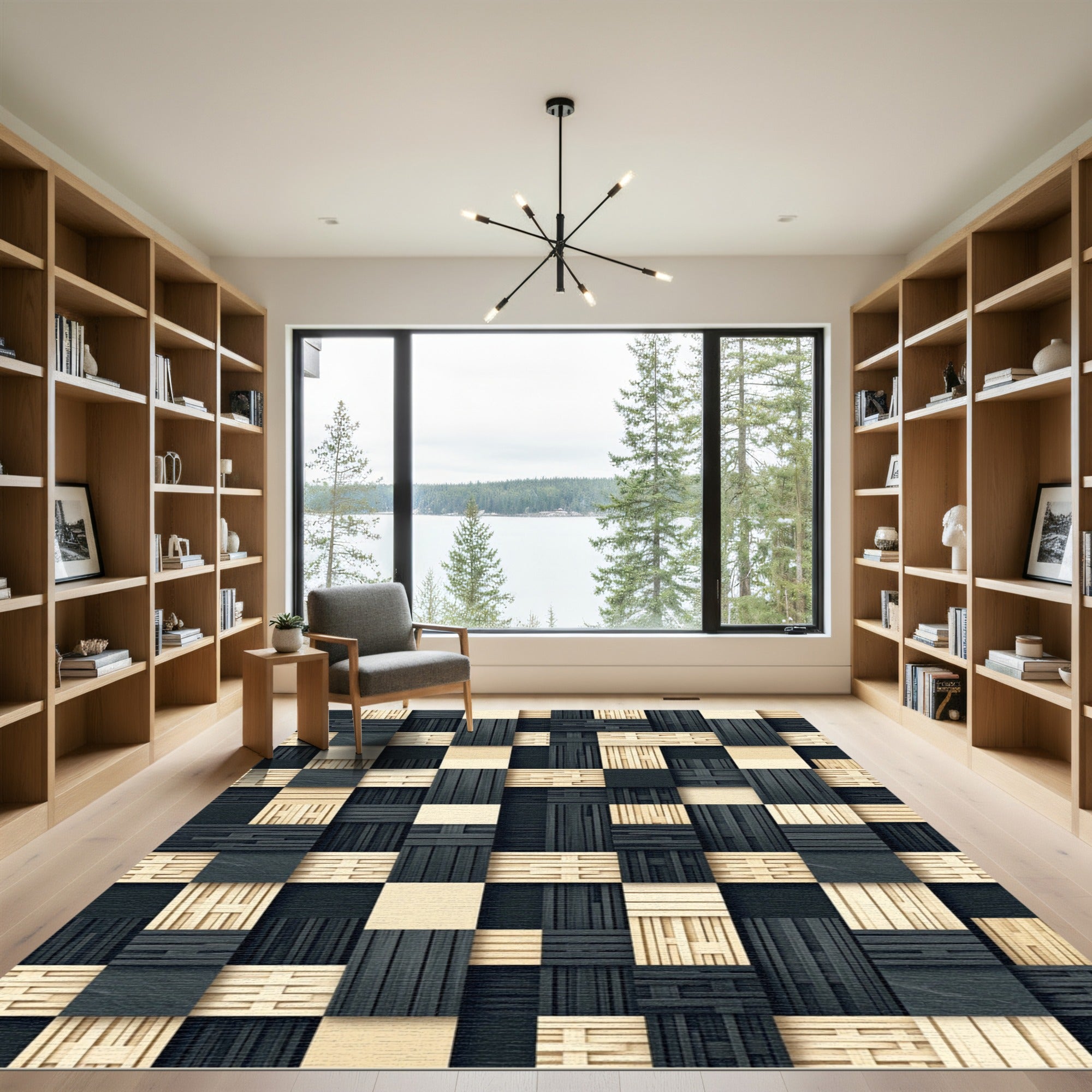 Dark Light Wood Striped Weave Rug