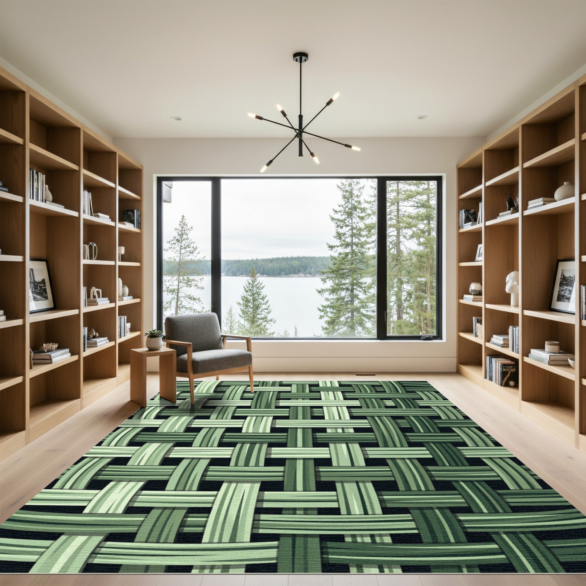 Green Woven Basket Weave Rug