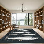 Monochrome Salmon School Dark Backdrop Rug