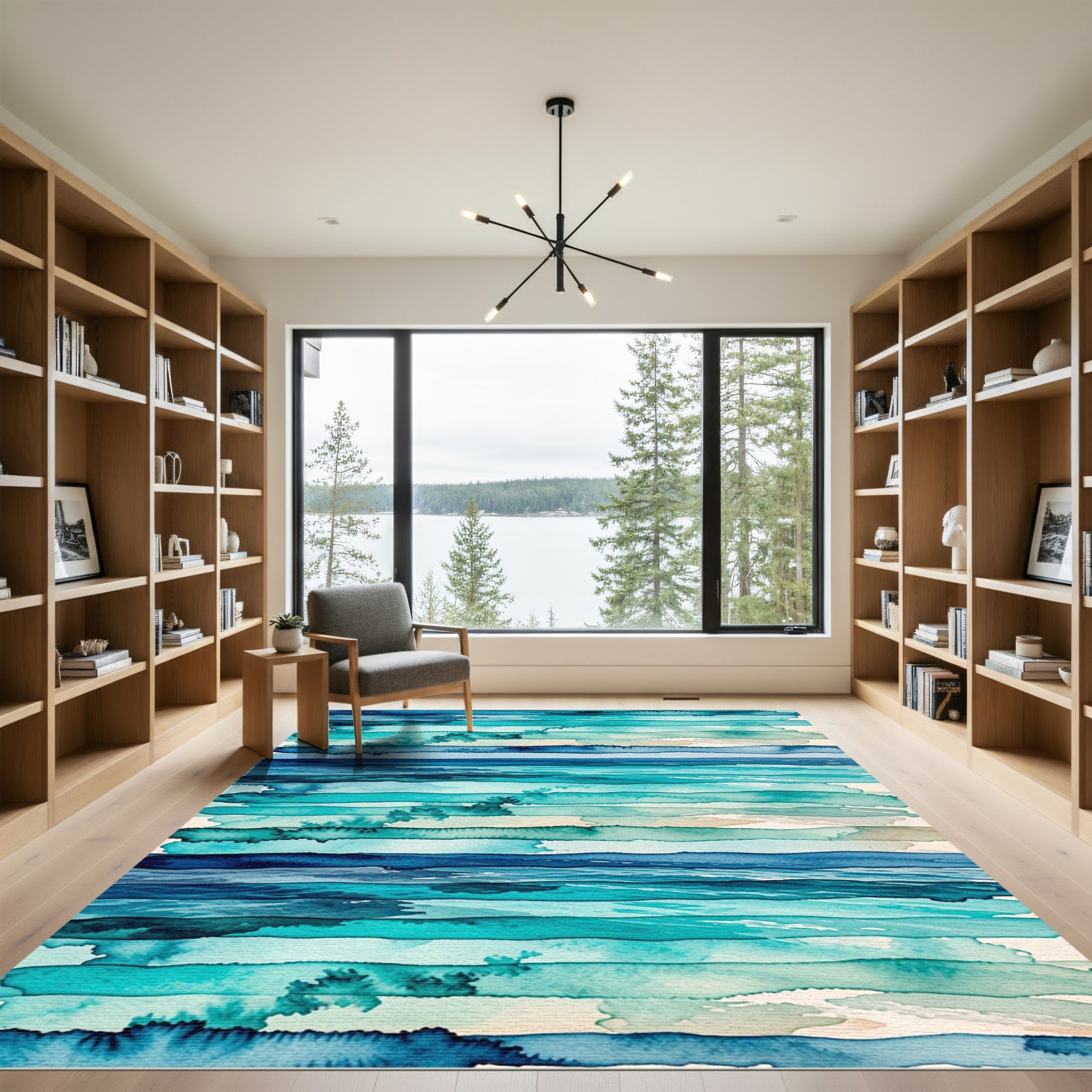 Abstract Blue Ocean Wave Stripe Rug