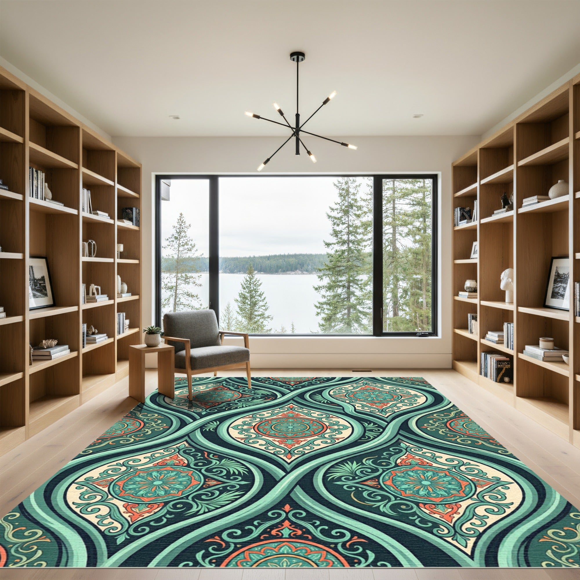 Teal Orange Medallion Arabesque Rug