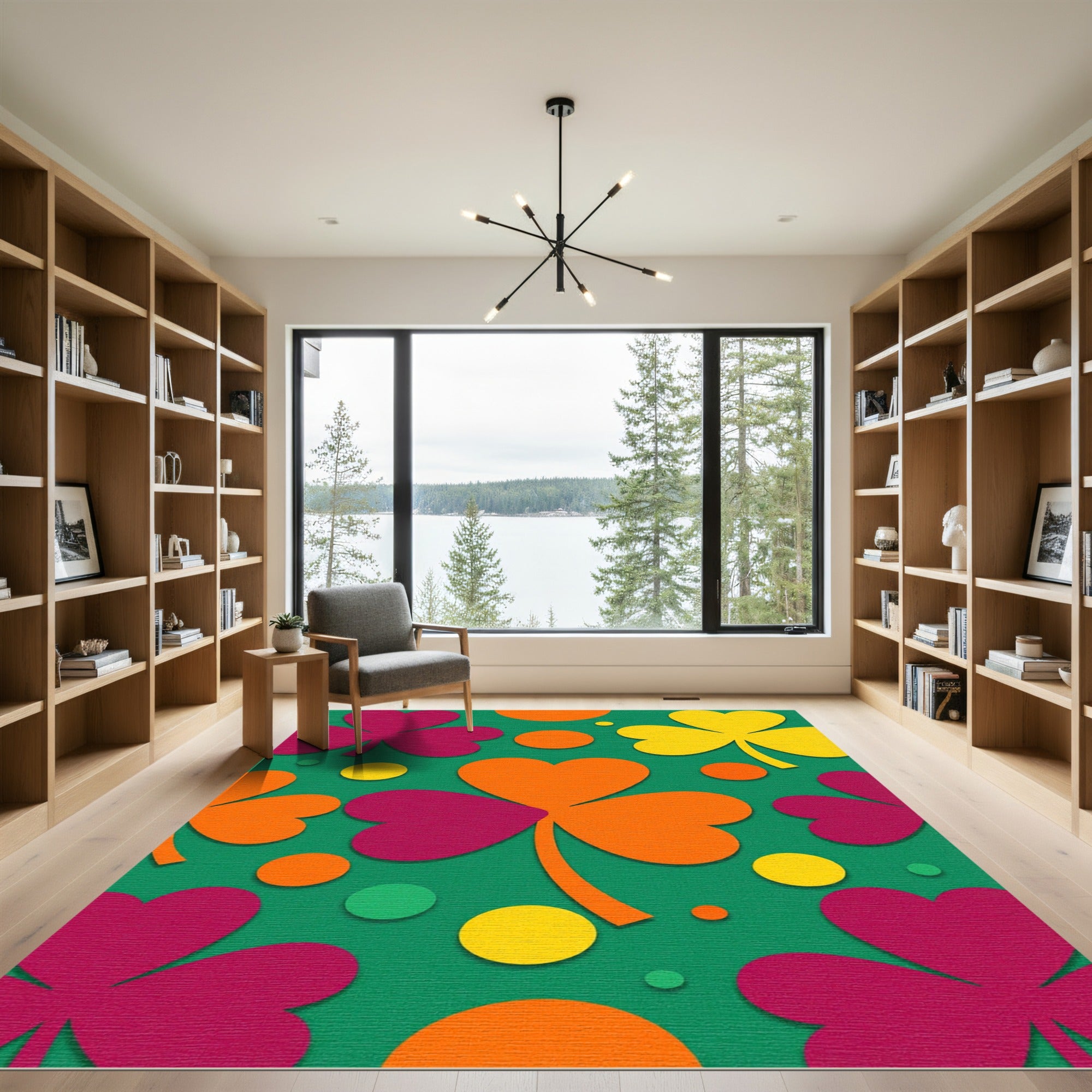 Green Clover Hearts Circles Collage Rug