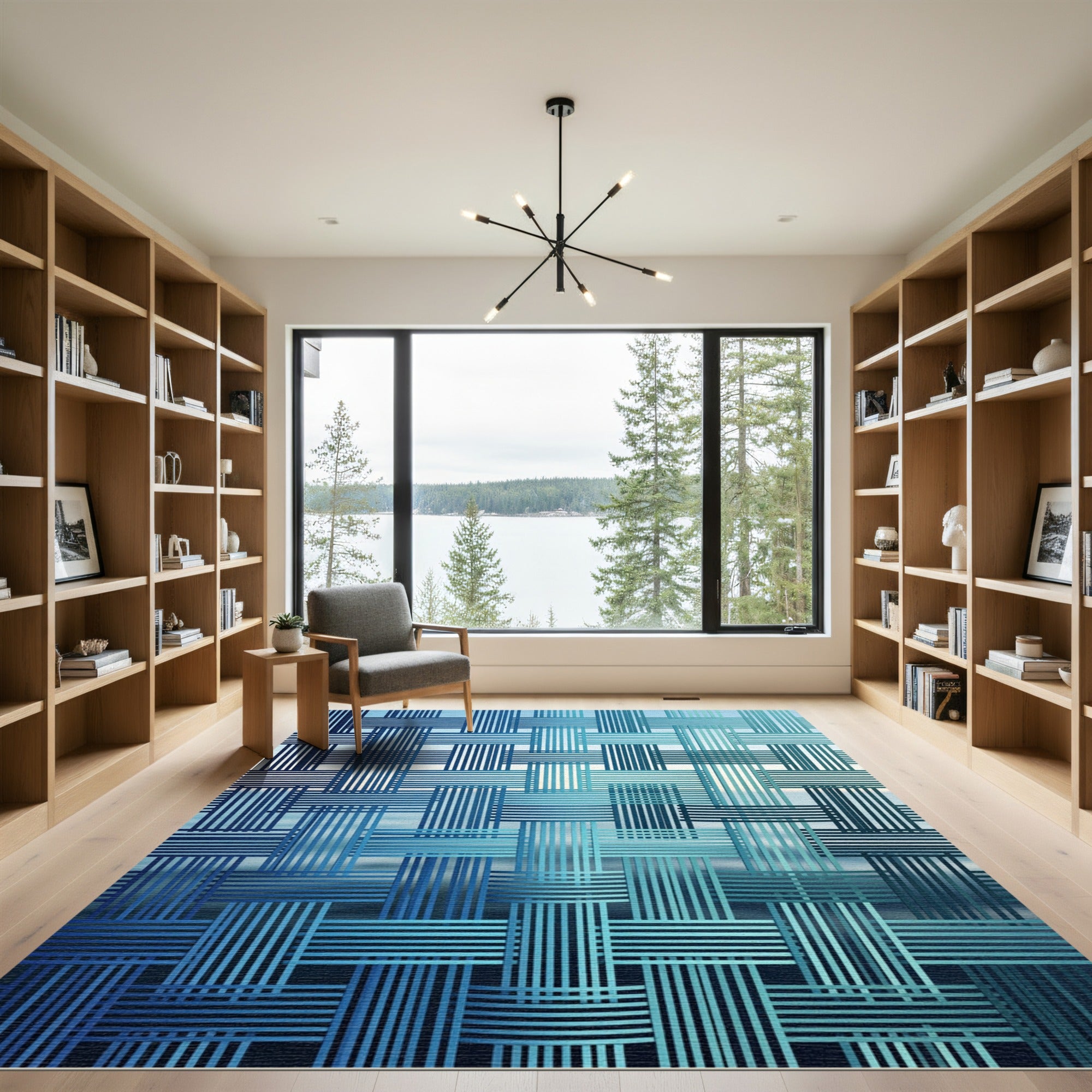 Contemporary Blue Woven Interlaced Geometric Rug