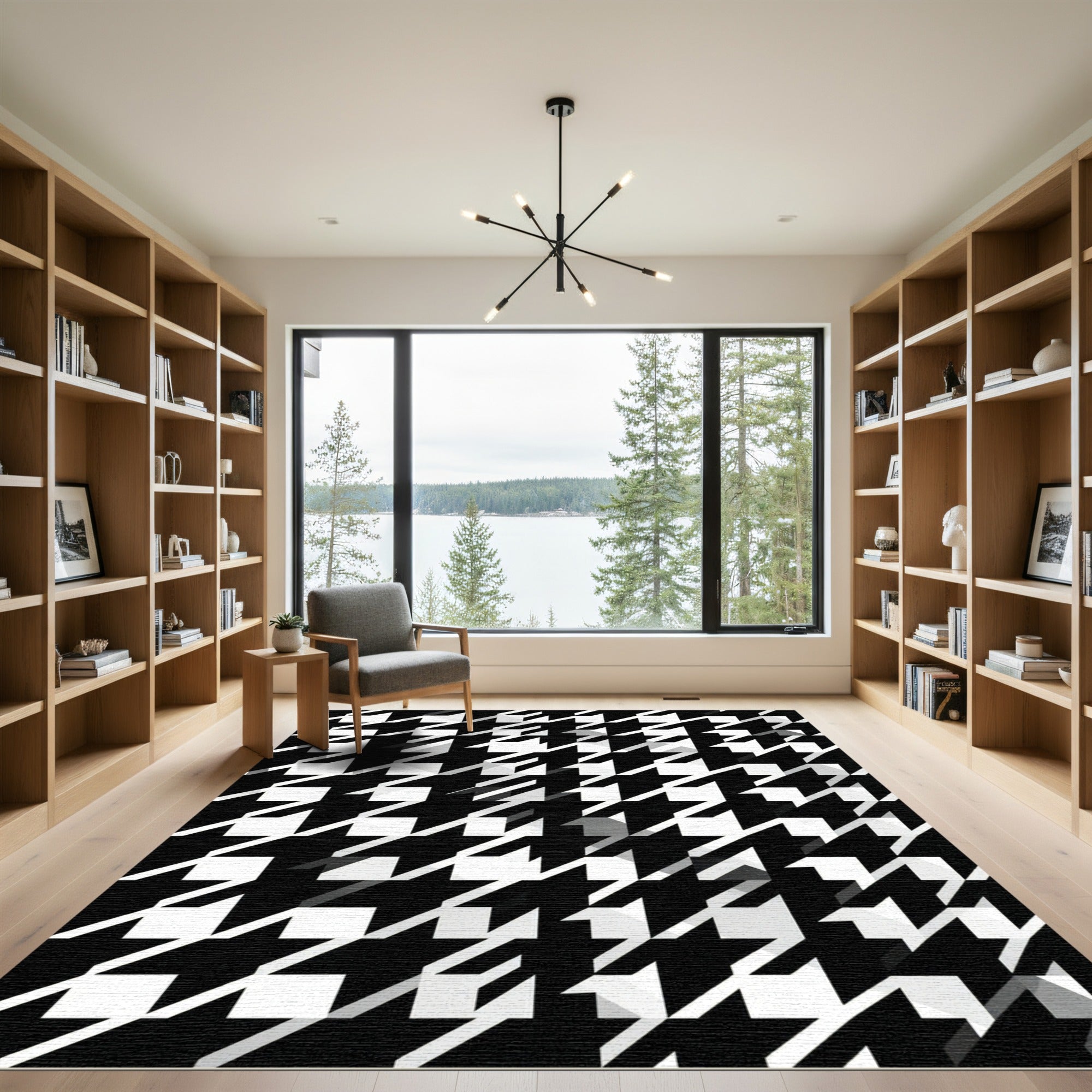 Bold Monochrome Geometric Houndstooth Graphic Rug