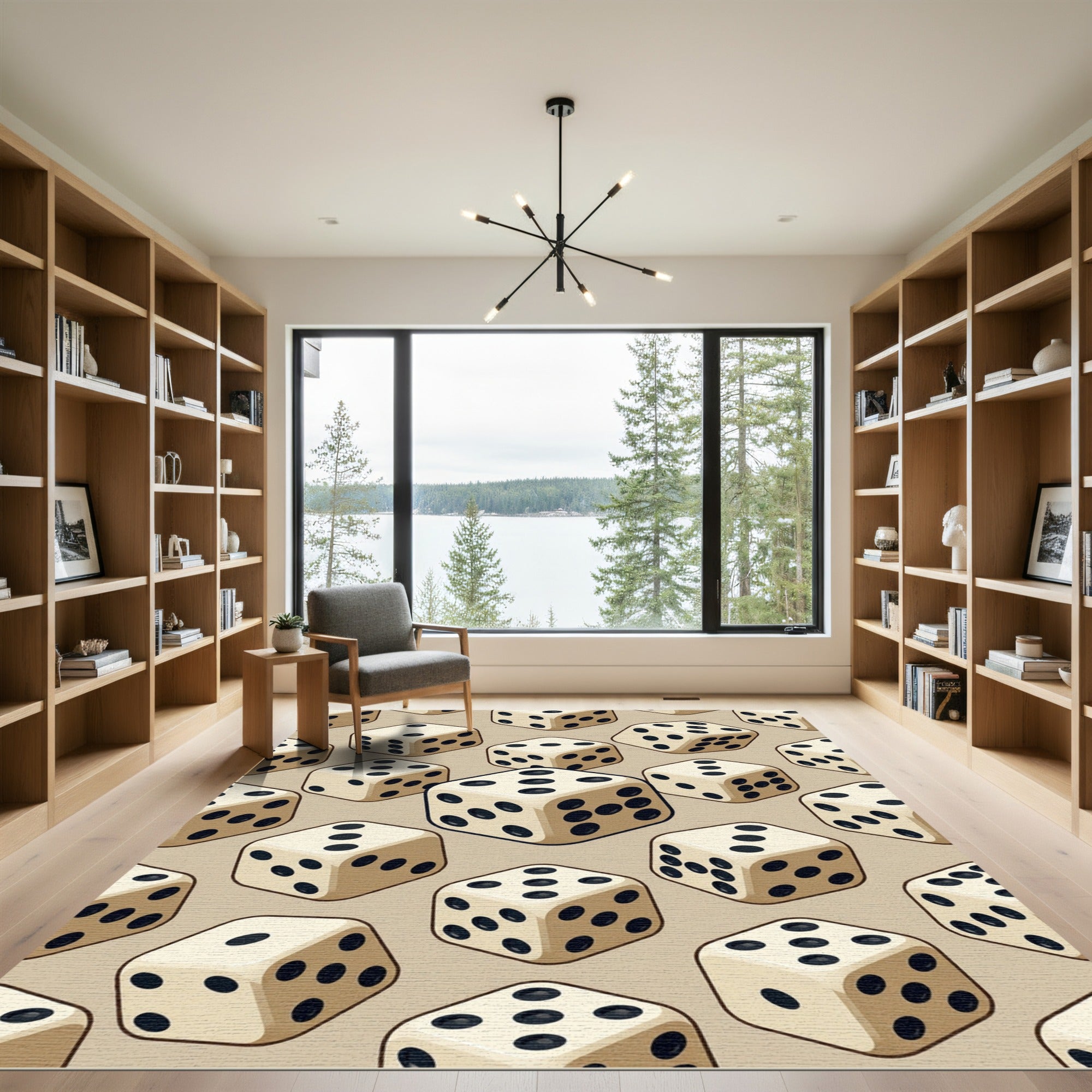 Beige Dice Isometric Cream Gaming Art Rug
