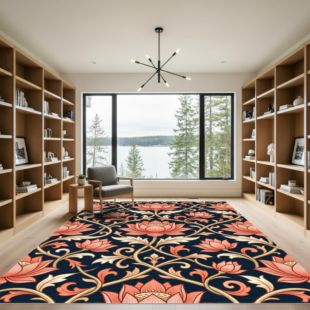 Coral Lotus Vine Dark Navy Rug