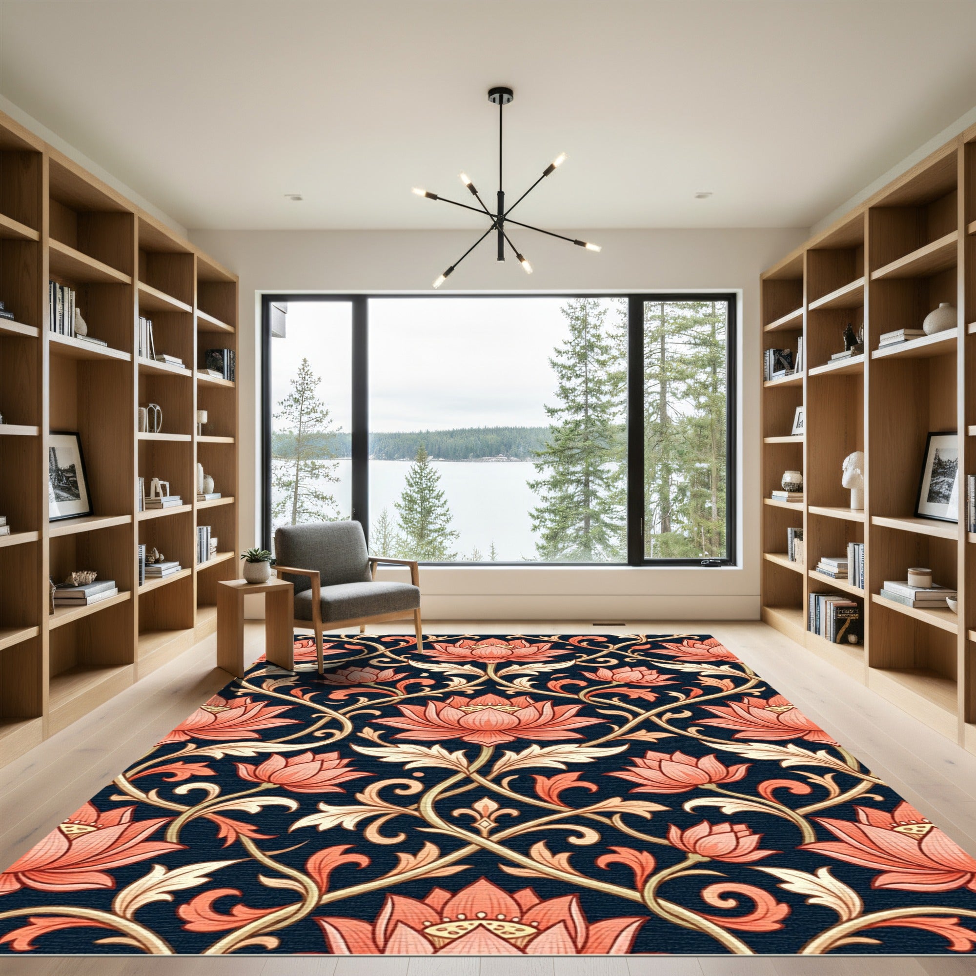 Coral Lotus Vine Dark Navy Rug