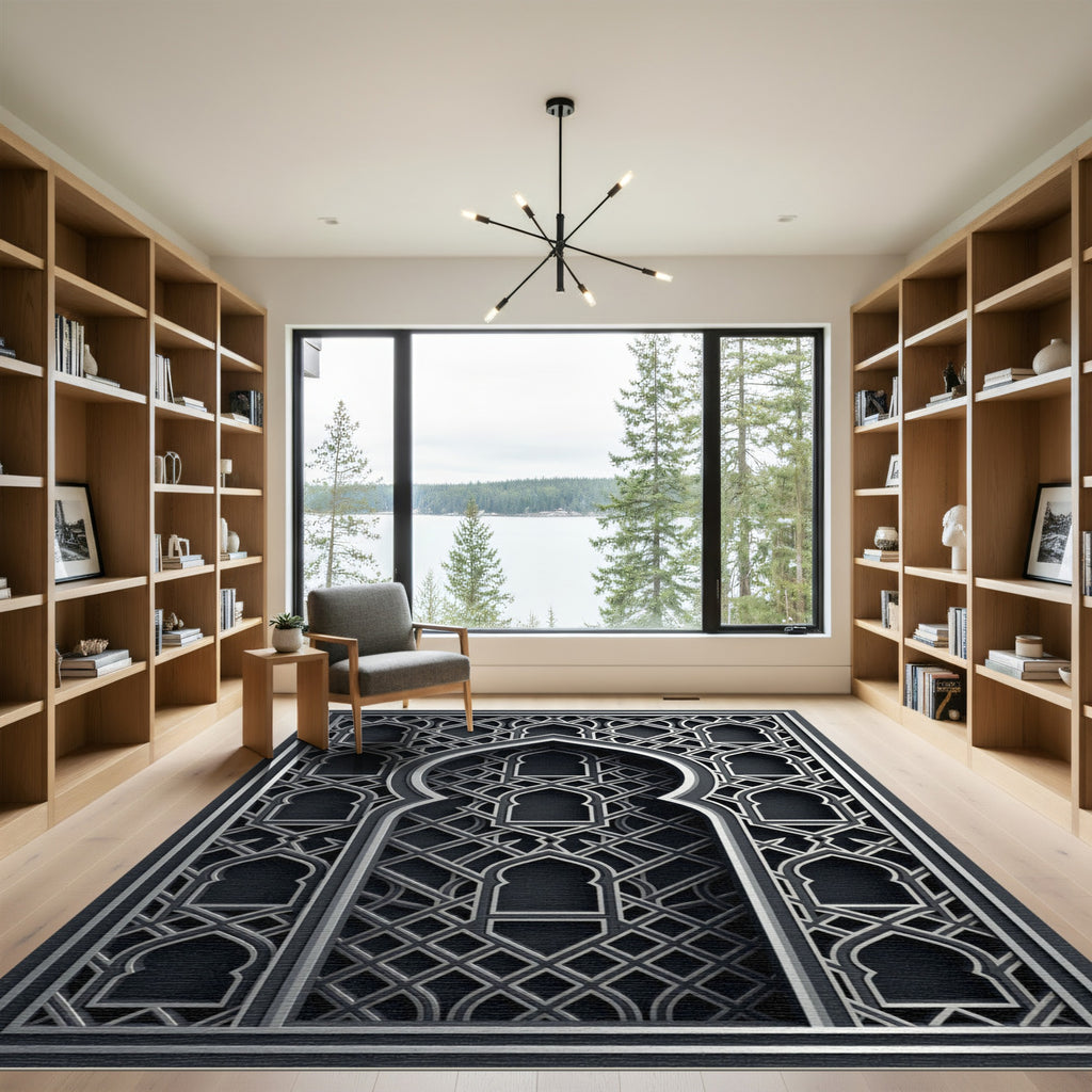 Sophisticated Silver Geometric Arch Lattice Rug