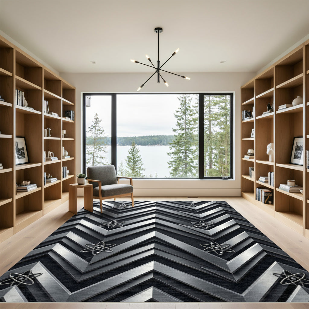 Metallic Chevron Atom Pattern Rug