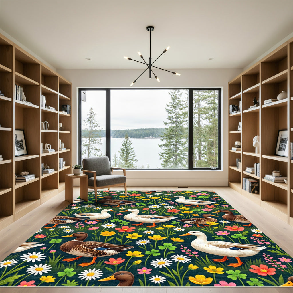 Whimsical Ducks and Meadow Wildflowers Rug