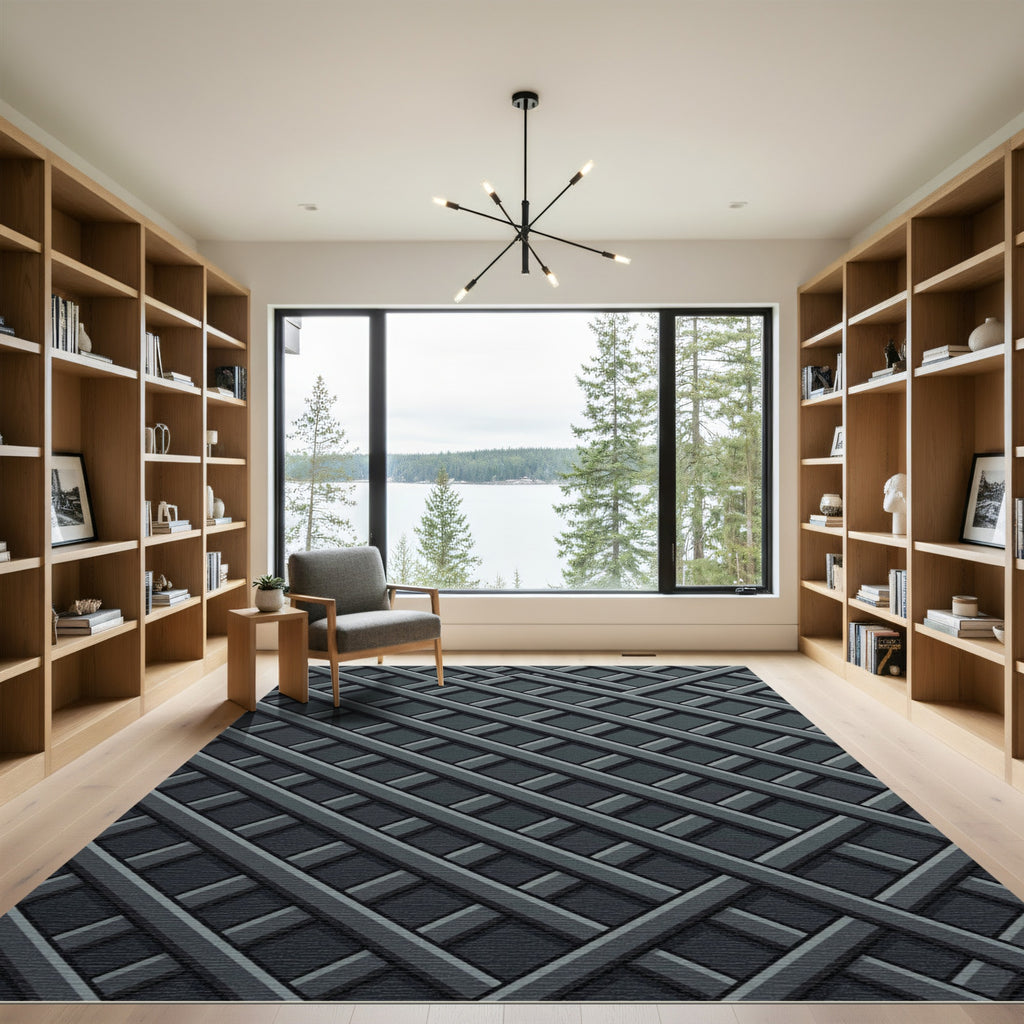 Modern Dark Gray Lattice Weave Rug
