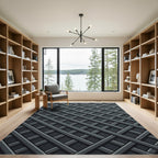 Modern Dark Gray Lattice Weave Rug