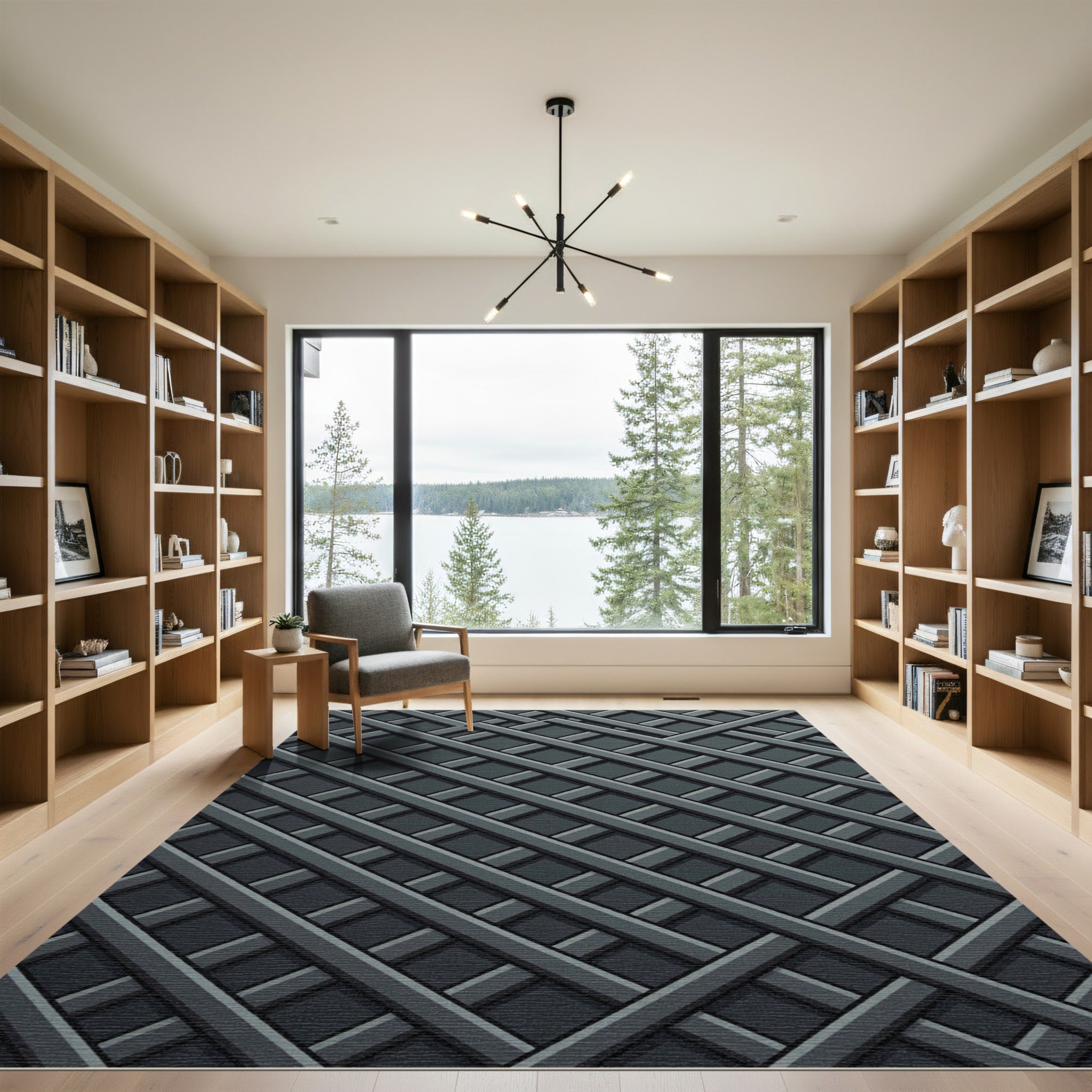 Modern Dark Gray Lattice Weave Rug