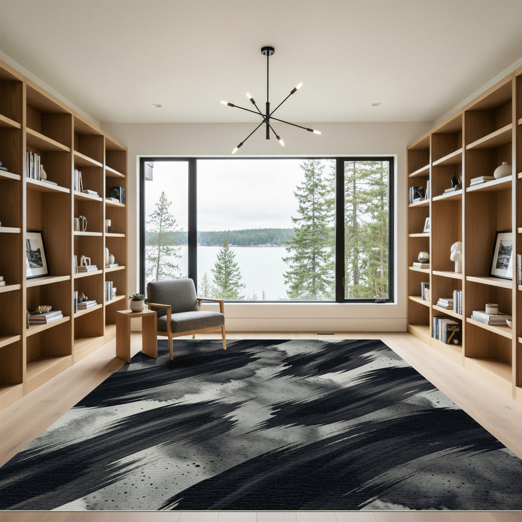 Monochrome Abstract Ink Stroke Rug