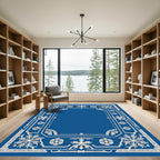 Royal Blue Snowflake Intricate Border Rug