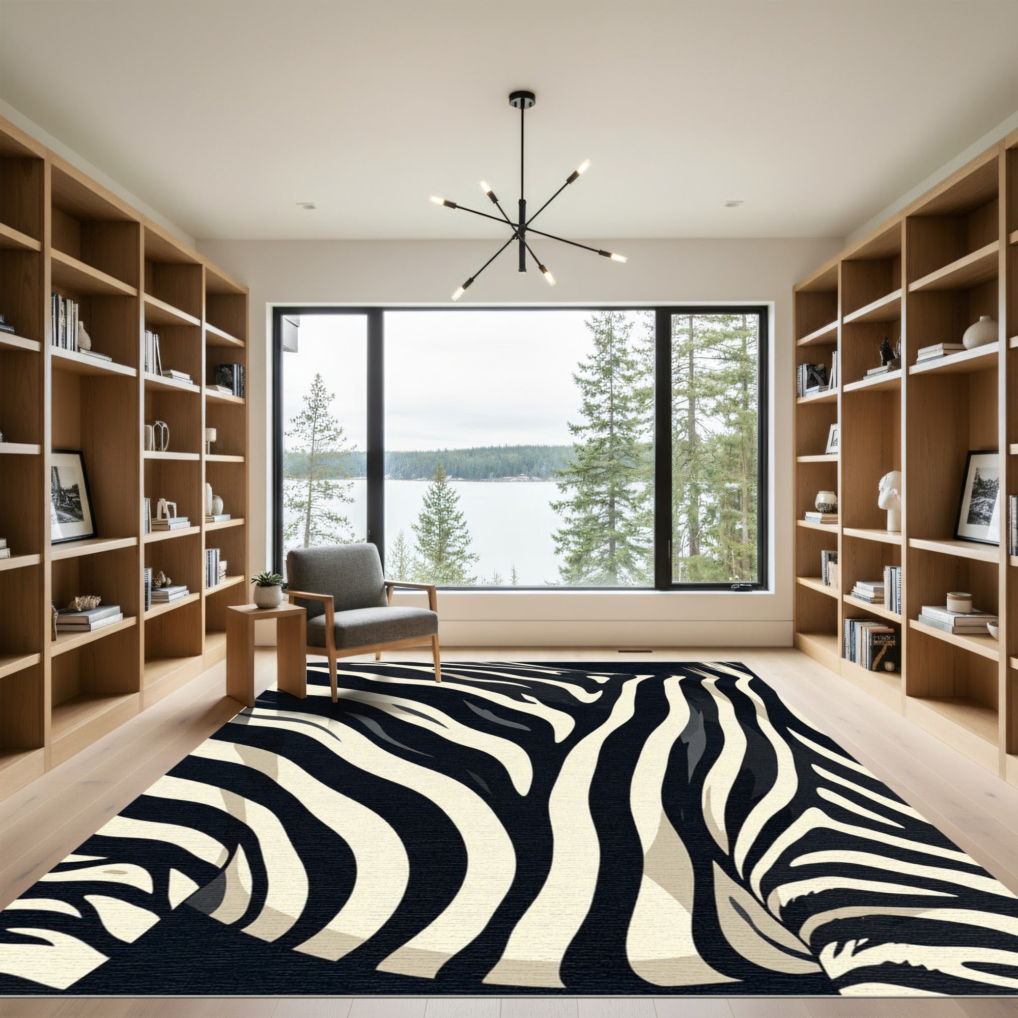 Striking Black White Wavy Lines Rug