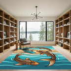Earthy Koi Fish Circular Wave Accent Rug