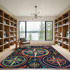 Vibrant Multicolored Celestial Compass Art Rug