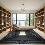 Dark Gray Art Deco Geometric Steps Rug