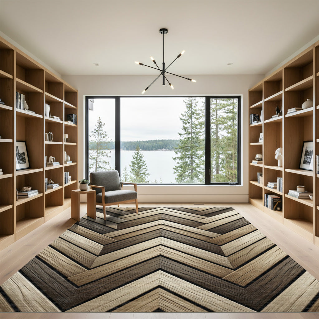 Rustic Woodgrain Chevron Arrangement Rug