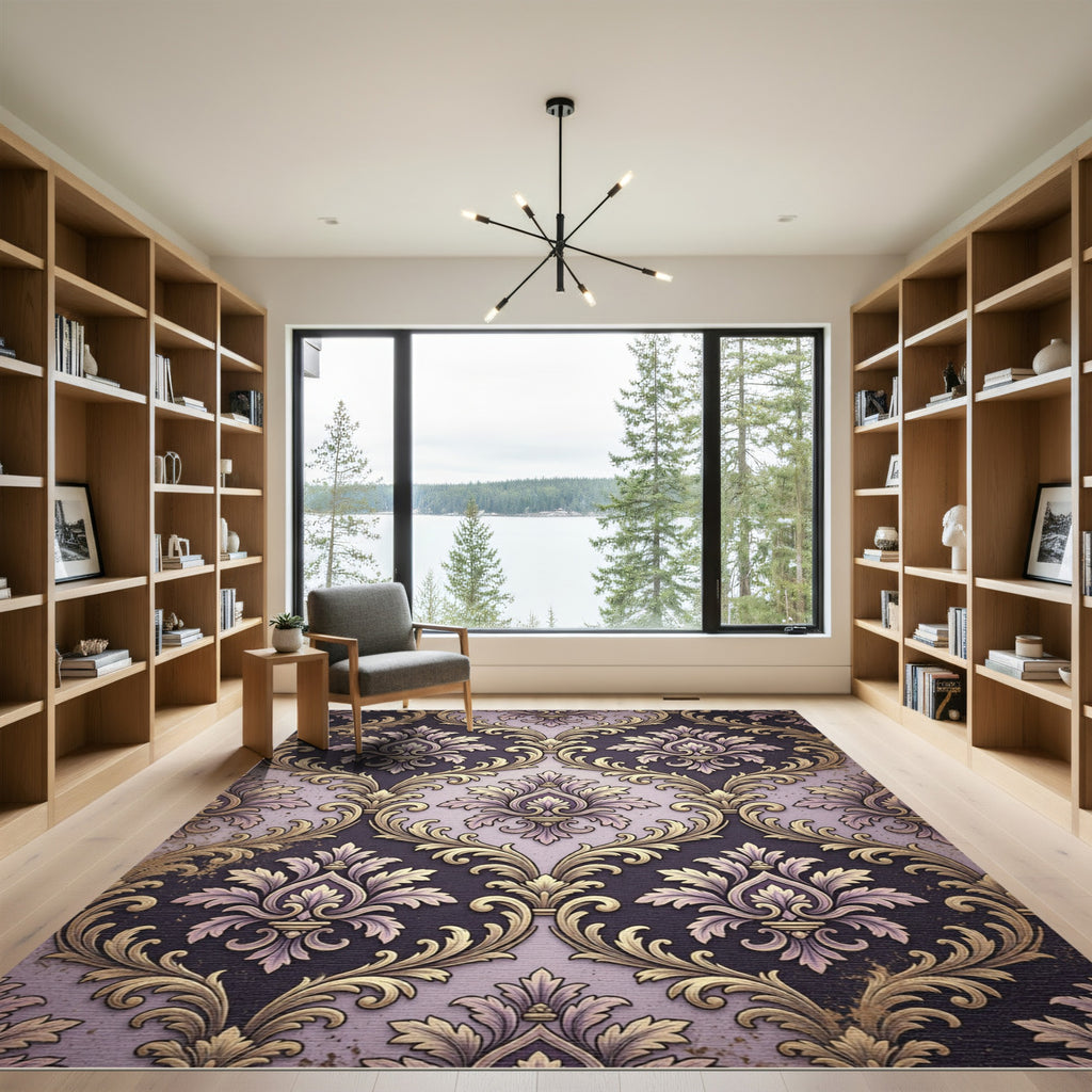 Regal Gold Damask Lilac Accents Rug
