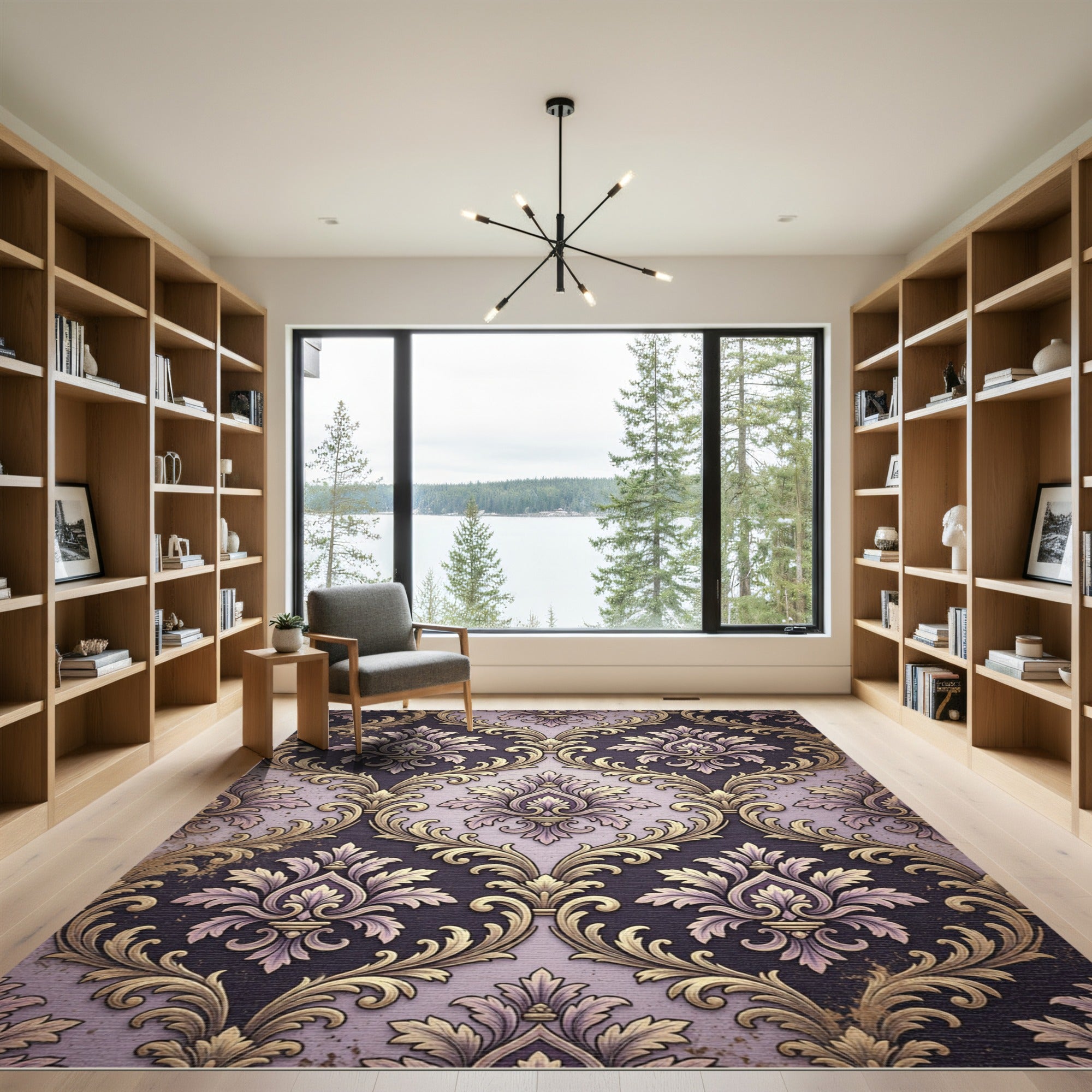 Regal Gold Damask Lilac Accents Rug