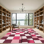 Crimson Pink Checkerboard Geometric Rug