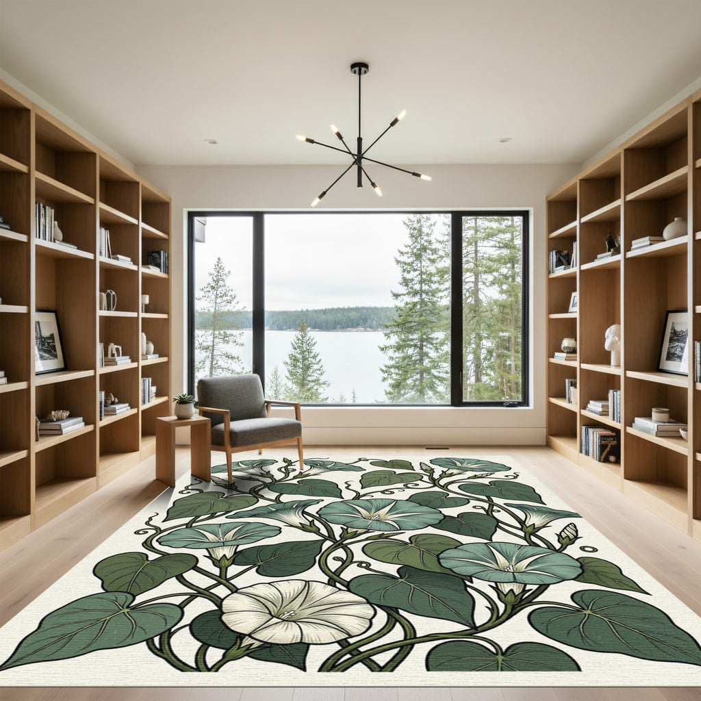 Sage Morning Glory Botanical Vine Art Rug