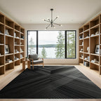 Sleek Black Geometric Chevron Stripe Rug