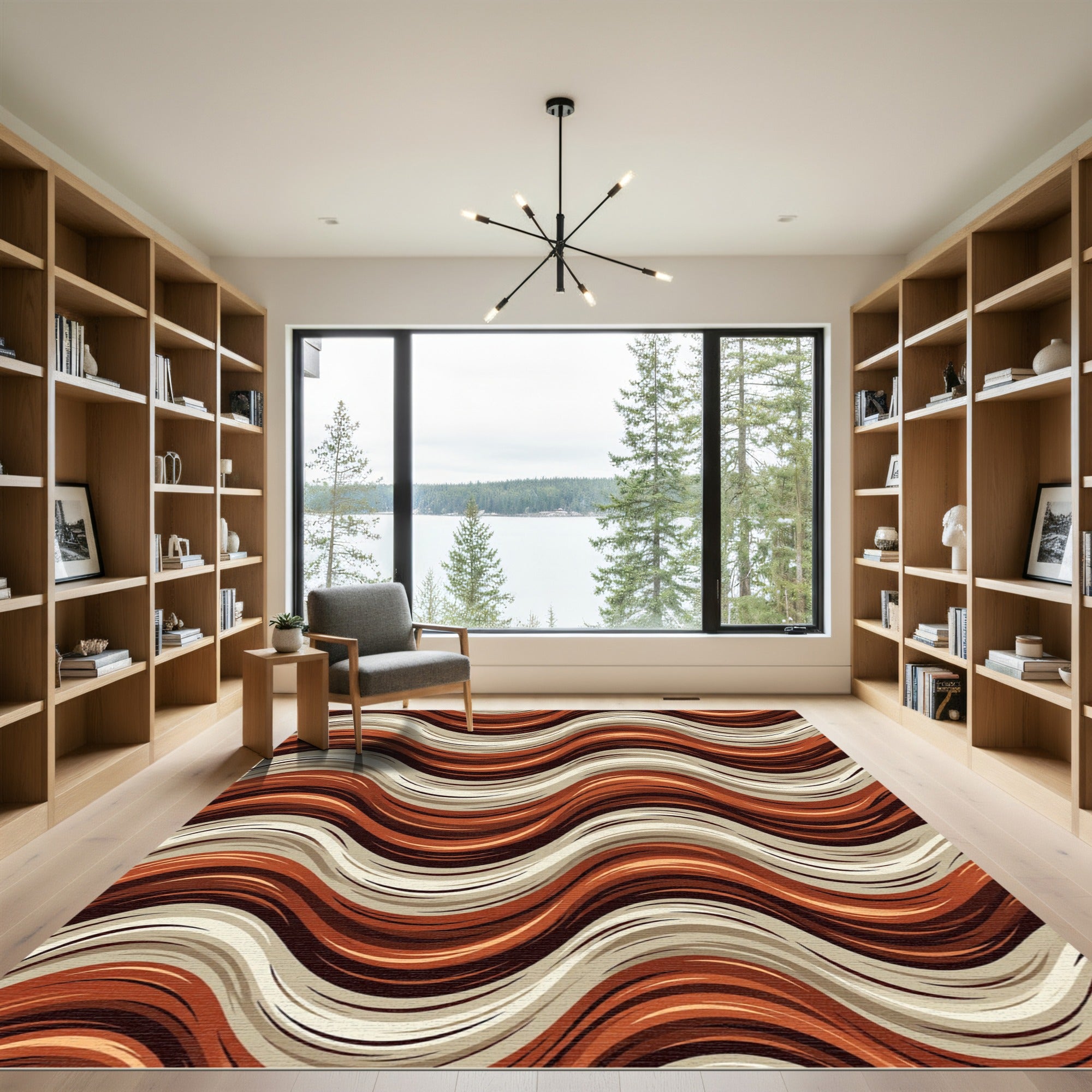 Earthy Brown And Cream Wavy Stripes Rug