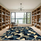 Modern Isometric Cube Geometric Navy Sage Rug