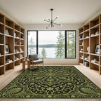 Olive Green Floral Medallion Art Rug