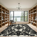 Elegant Charcoal Baroque Damask Scroll Rug