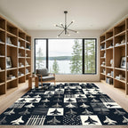 Monochrome Jet Aircraft Geometric Grid Rug