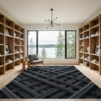 Modern Charcoal Geometric Intersecting Grid Rug