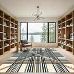 Contemporary Neutral Plaid Grid Lines Rug